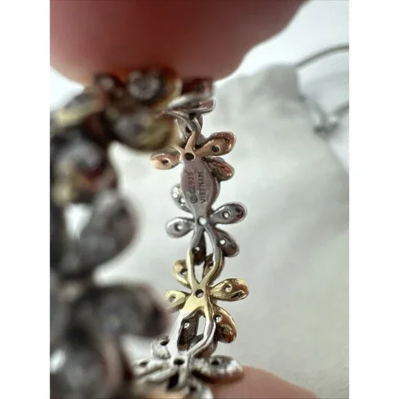 Diamonique Sterling Silver Clad Floral Eternity Band Ring Size 9 Flower Band - Picture 7 of 7